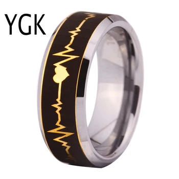 YGK Prekės Karšto Pardavimo 8MM Aukso Paviršius su Sidabro Kampine Amžinai Mylėti HeatBeat vyriški Vestuviniai Volframo Žiedas