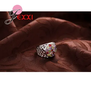 JEXXI Unikalaus Dizaino Tuščiaviduriai Iš Mišrios CZ Kristalų Žiedas 925 Sterlingas Sidabro Vestuvių, Sužadėtuvių Žiedai Moterų Mados Juvelyrika