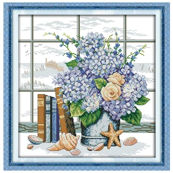 3 Blue Elegantiškas Gėlių Skaičiuojami Kryželiu 11CT Spausdinti 14CT Kryželiu Rinkinys kryželiu Siuvinėjimo Rinkinys Rankdarbiams