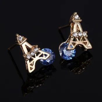 Bokštas Stiliaus 2017 aro earings bižuterijos Puikus Royal Kristalų Metalo Maži, Aukso Spalvos Bokštas Stud Auskarai moterims