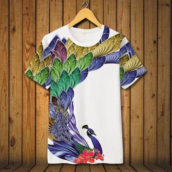 Kinų stiliaus Išskirtinį povas modelio asmenybės kūrybos trumpomis rankovėmis t-shirt 2018 m. Vasaros mados kokybės marškinėliai vyrams, S-6XL