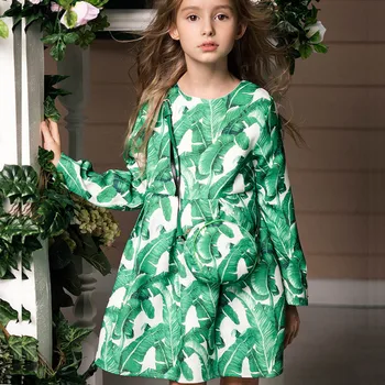 Mergina Suknelės iki 2017 m. Rudens Princesė Suknelė su maišeliu Skraiste Filė Enfant Spausdinti Modelio Vaikams Drabužių Mergina Suknelė ilgomis Rankovėmis