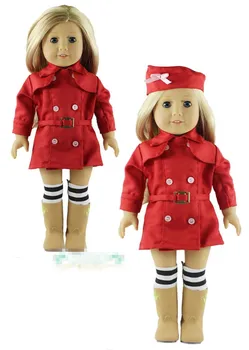 3pcs\Mados raudonas kailis +kojinės +hat tinka 18 colių Amerikos mergina lėlės\lėlės priedai\b101