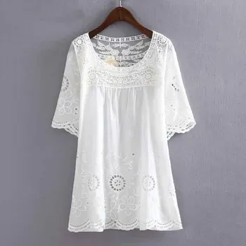 Nauja Vasaros stiliaus 2017 Bohemijos siuvinėjimas medvilnės Moterys viršų Palaidinės vasaros blusa feminina moterų Marškiniai camisa feminina Plius dydis
