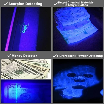 UV Mini žibintuvėlis CREE LED Žibintuvėlis 395nm lempos Bangos ilgis yra Violetinės Šviesos ir UV spindulių 9 LED Blykstė Torcia Linterna Aliuminio Lempos
