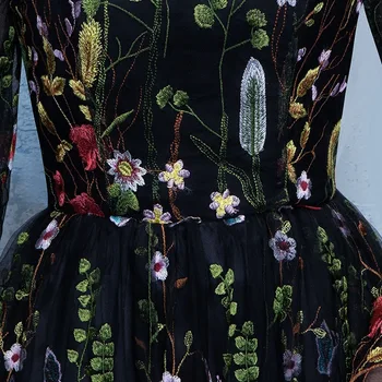 Tai YiiYa Nauja Juoda Gėlių ilgomis Rankovėmis Iliuzija Appliques Elegantiškas Užtrauktukas Šalis Oficialų Suknelė Grindų Ilgis Vakaro Suknelės LX102