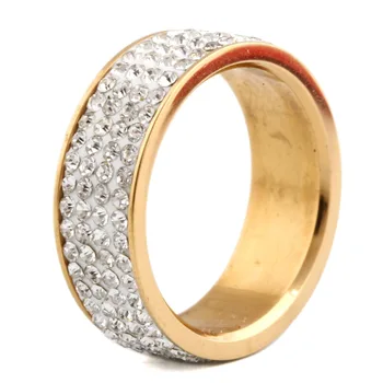 Naujas Desing Moterų Mados Žiedas 4 Eilutėje Aiškiai Krištolas Papuošalai, Aukso Spalvos Nerūdijančio Plieno Žiedais