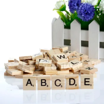 100 Mediniai Abėcėlė Scrabble Plytelės Juodos Raidės & Numeriai Amatų Medienos Naujas