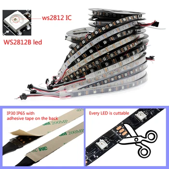 WS2812B RGB Permainingi Smart Pikselių LED Juostelės DC5V Juoda / Balta PCB 30 / 60 / 144 Led/m