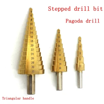 3 vnt. Metrinis Spiralės Fleita Pagoda Formos Skylę Cutter 4-32 / 20/12 mm greitapjovio plieno gręžimo karūnos nurodyti kūgio galandimo HSS Ste