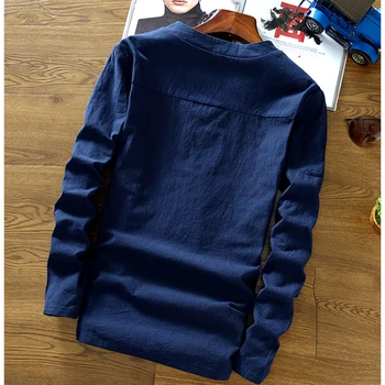 Rudenį Vyrams, Atsitiktinis marškinėliai Kinijos Etninės Medvilnės Skalbiniai ilgomis Rankovėmis Derliaus Viršūnes Tee V Neck Slim, Plius Dydis Mados 908-168