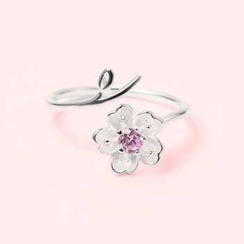 925 Sterling Silver Pink Vyšnių Žiedų Gėlių Žiedai Romantiška Sakura Jubiliejų Dovana Gražių Moterų Mados, Aukštos Kokybės