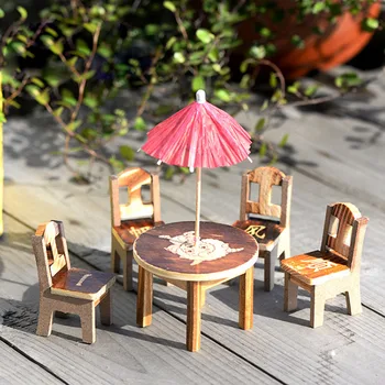 6 vnt Miniatiūrinių Pasakų Mediniai stalai Kėdės Skėtis Lėlių Sodo Namų Dekoro Ornamentą NB0229