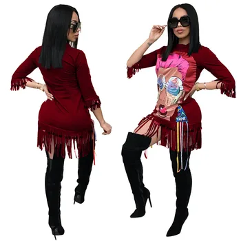 Pavasarį, Rudenį Long Sleeve T Shirt Dress Moterų Mados Animacinių Filmų Spausdinti Hip-Hop Stiliaus Kutas Prarasti Mini Suknelė Ponios Atsitiktinis Suknelės