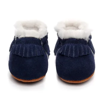 Nauja stiliaus Žieminiai su kailiu batai, natūralios Odos Kūdikių mergaičių batai, rankų darbo Bamblys sunku vienintelis pirmasis kūdikių vaikštynės Suede Batai