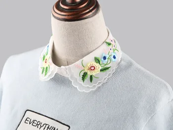 Šifono Netikrą Apykaklės Marškinėliai Moteriška Spalvos Dekoruoti Siuvinėjimas siuvinėjimo srauto priedai Palaidinė apdaila Dekoratyvinis collares