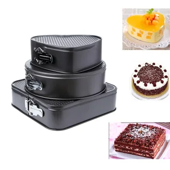 3Pcs Nerūdijančio Plieno Širdies/Apvalus/Kvadratas Springform Visos Torto Kepimo Formą Non-stick Bakeware Pelėsių, maisto Gaminimo Įrankis Dugno Sagtis, C42