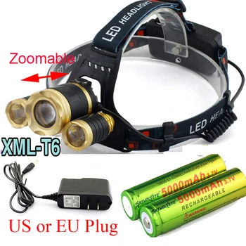 Zoomable 8000LM 3x XML T6 LED Žibintų 8000 Šviesos Žibintas Žibintuvėlį, Fakelą Lanterna Žibintai+Baterija/Kroviklis