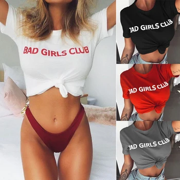 2018 Moterų Marškinėliai Atsitiktinis BAD GIRLS CLUB Spausdinta Raide 