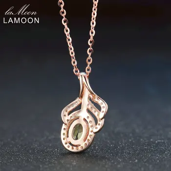 LAMOON Gryno Sidabro Karoliai S925 Fine Jewelry Rose Auksą, Padengtą Klasikinis Lapų Nepriklausomo Karoliai Natūralus, Ekologiškas Olivīns NI058