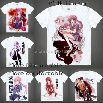 Ateityje Dienoraštis Yuno Gasai Marškinėliai Cosplay Kostiumai, vyriški Garsaus Japonų Anime T-shirt Unikali Dovana Camisetas Masculina