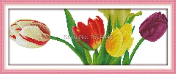 Spalvingas tulpių tapyba, Dekoro Skaičiuojami Spausdinimo ant drobės Siuvinėti DMC 11CT 14CT Kryželiu Rinkiniais, siuvinėjimo rinkiniai gėlių spalva