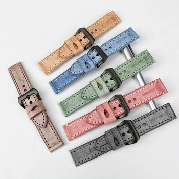 MAIKES Naujo dizaino watchbands mados raudona žiūrėti dirželis 22mm 24mm derliaus itališkos odos watch band žiūrėti reikmenys Iškastinį