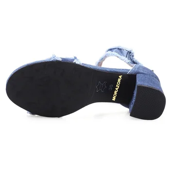 MORAZORA Didelio dydžio 34-43 NAUJAS 2018 Moterų bateliai mėlynos spalvos džinsinį audinį moterų sandalai aikštėje aukšti kulniukai atsitiktinis ponios vasaros bateliai