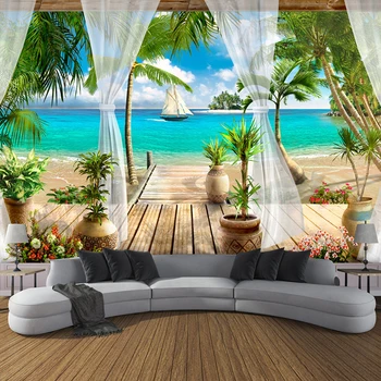 Custom 3D Foto Tapetai, Balkonas Smėlio Paplūdimio vaizdu į Jūrą 3D Gyvenamasis Kambarys Sofos, Miegamojo, TV Foną, Sienos Tapetai, Freskos Namų Dekoro