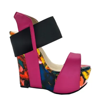 SHOFOO batai.Elegantiškas mados nemokamas pristatymas, kelių spalvų derinys, oda, 13 cm pleištai sandalai, moterų sandalai. DYDIS:34-45