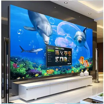 3D tapetai sienų freskomis užsakymą nuotrauką freskos sienos popieriaus Delfinų baltasis ryklys povandeninį pasaulį televizijos fone, sienų dekoras