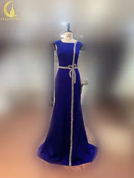 JIALINZEYI Nekilnojamojo Mėginio Royal Blue Bžūp Rankovėmis Satino Withe Skiedra Karoliukai Šalis suknelės, vakarinės Suknelės 2018