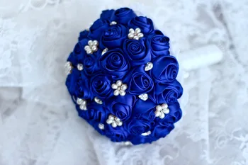 Nemokamas pristatymas Safyro Mėlynos Rožės gėlių nuotakos sagė puokštė Vestuvių Nuotaka 's Papuošalai Pearl kalnų krištolas audinys audinys Puokštės