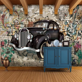 Derliaus Tapetai Užsakymą 3D Stereo Paramos Klasikinių Automobilių Skaldyti Sienos Freskos Kavinė vaiko Kambario Kambarį Fonas, Sienų danga 3 D