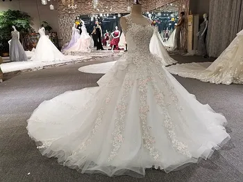 LS00259 vestidos de novia 2018 seksualus, prabangus Spalvingas vestido de noiva nėriniai-gėlių, o-kaklo gownwedding suknelė mariage trouwjurk