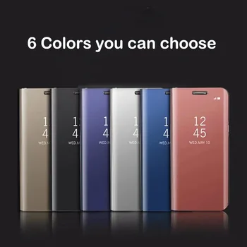 Prabanga Flip Cover Oda, Smart Chip Atveju, Samsung Galaxy A8 Plius A8+ Aiškus Vaizdas Stovi Veidrodis Atveju 
