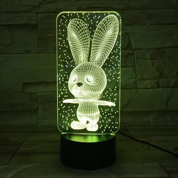 Mielas triušis Zuikis Kūdikio Miegamojo Lempos Naktį Šviesos Animacinių filmų Plastiko Miega LED Vaikai 3D naktinė lempa Lempos Lemputė su 7 Spalvų Keitimas