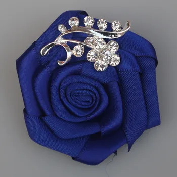 Dirbtinis Satino Gėlių Jaunikis Corsage Royal Blue Flower Kristalų Papuošalai Nuotaka Vestuvių Corsage Pin Sagės Žmogui Tiktų XH0038-2