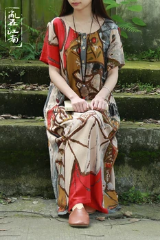 Vasaros Stiliaus grynos medvilnės Suknelė Moterims abstrakčios tapybos dress Moterų vestidos skraiste 2 spalvos