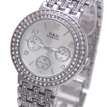 2017 Prekės Prabanga G&D, Moterų Laikrodžiai Kvarcinis Laikrodis Nerūdijančio Plieno Crytal Sidabro Lady Apyrankę Laikrodžiai Relojes Mujer Dovana