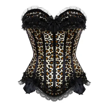Seksualus Leopard korsetas Parodijos drabužių ir laukinių bustier su karšto mini sijonas S-2XL Dainininkė Kostiumų Karnavalas suknelė