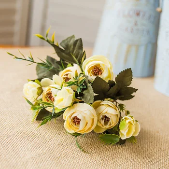 Zinmol Dirbtinių Gėlių, Rožių Šilko Gėlių Ryškus Europos Stiliaus Elegantiška Vintage Stiliaus Gėlių 9, vadovai, Namų Apdailos Lentelės Deco