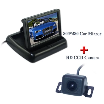 2 1 Automobilių Parkavimo Pagalbos Naktinio Matymo Atbulinės eigos CCD Automobilio Galinio vaizdo Kamera + 4.3 colių Automobilinis Atbulinės Veidrodis Stebėti