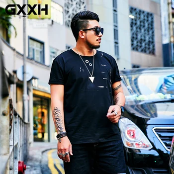 GxxH banga prekės ženklo dydžio vyriški trumparankoviai marškinėliai marškinėliai 2018 m. pavasario ir vasaros trąšų plus kodas vyriški juodi marškinėliai 7XL