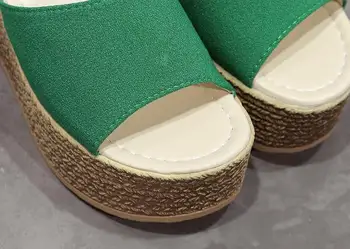 Vasarą moterys mulų užkemša pleišto sandalai sodo batai, rankų darbo dirbtinių perlų šlepetės želė spalva atsitiktinis paplūdimio sandalai