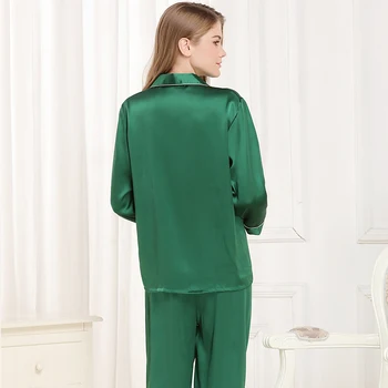 Moterų šilko pajama nustatyti 2017 naujas kieto moterims šilko dėmių pyjama nustatyti šilko pižama ponios ilgomis Rankovėmis 2 Gabalas Rinkiniai sleepwears