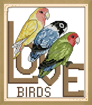 Trys papūgos, paukščių 11CT skaičiuojami atspausdinta ant drobės rankdarbiams visą siuvinėjimo Rinkiniai DMC 14CT Kryželiu rinkiniai namų Dekoro tapyba