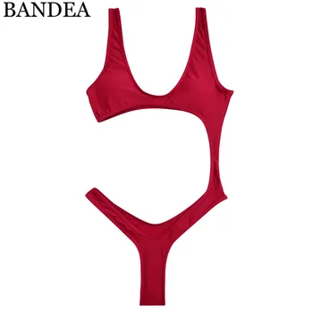BANDEA seksualus tuščiaviduriai iš maudymosi kostiumėliai moterims, vienos dalies maudymosi kostiumėlį, vientisos spalvos maudymosi kostiumas, paplūdimio dėvėti diržas bodysuit
