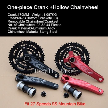 Excelli vientisas Alkūninius+Chainwheel Kostiumas 170mm Aliuminio Crankset 27Speeds 9S Kalnų Bike26 Bicicleta Kalnų Dviračių Dalys
