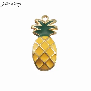 Julie Wang 6PCS Sumaišykite Pardavimo Geltonas Baltas Rožinis Mini Ananasų Formos Emalio, Aukso Spalva Cinko Lydinys Bazės Mielas Žavesio 